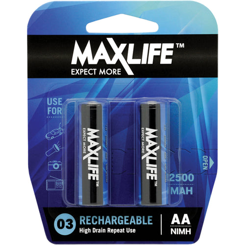 Maxlife BATAA-R2 AA Rechargeable NIMH        2500MAH 2 Pack