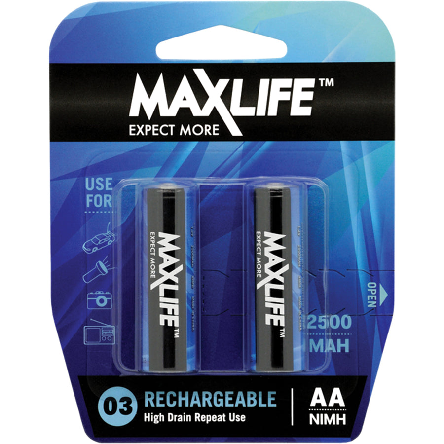 Maxlife BATAA-R2 AA Rechargeable NIMH        2500MAH 2 Pack
