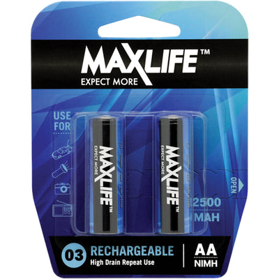 Maxlife BATAA-R2 AA Rechargeable NIMH        2500MAH 2 Pack
