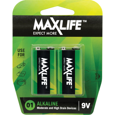 MAXLIFE BAT9V-A2 - 9V Alkaline Battery 2 Pack