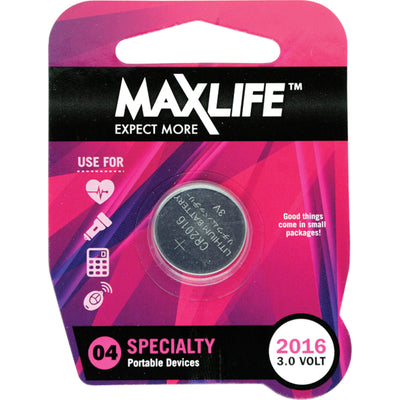MAXLIFE BAT2016 - CR2016 Lithium Button Cell Battery 1 Pack