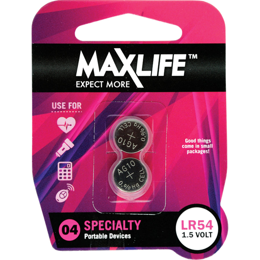 MAXLIFE BAT54-A2 - LR54 Alkaline Button Cell Battery 2 Pack