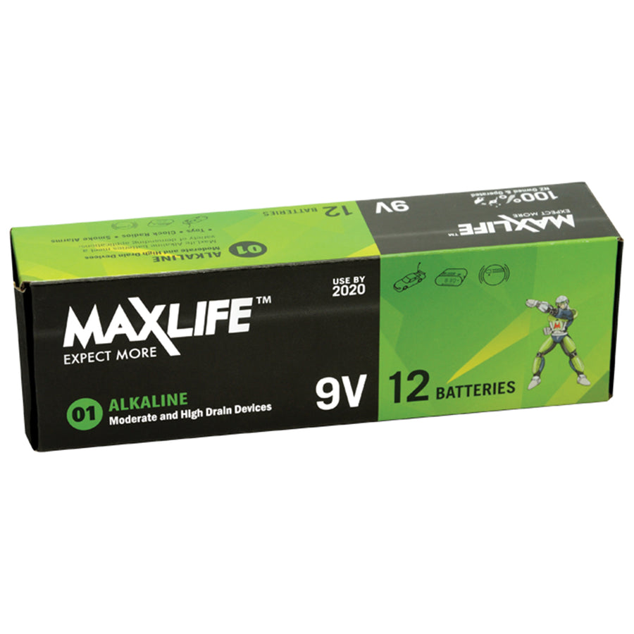 MAXLIFE BAT9V-A12 - 9V Alkaline Battery 12 BULK Pack