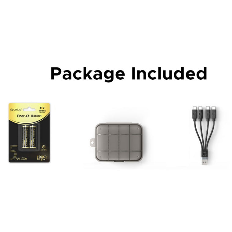 Orico Smart AA USB-C Rechargeable Lithium Battery (2 Pack Bundle) with Charging Cable and Box 2100mWh, 4-in-One USB-C Cable Included