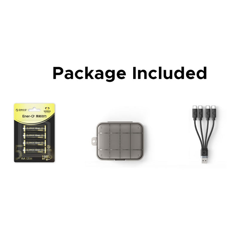 Orico Smart AA USB-C Rechargeable Lithium Battery (4 Pack Bundle) with Charging Cable and Box 2100mWh, 4-in-One USB-C Cable Included