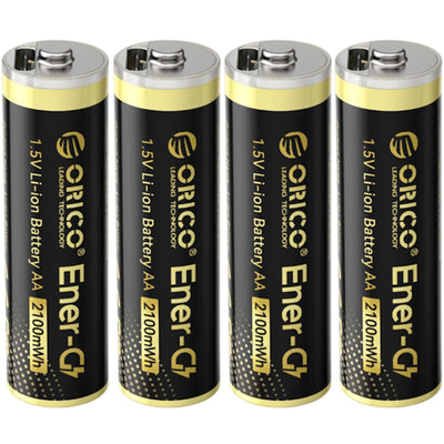 Orico Smart AA USB-C Rechargeable Lithium Battery (4 Pack Bundle) with Charging Cable and Box 2100mWh, 4-in-One USB-C Cable Included