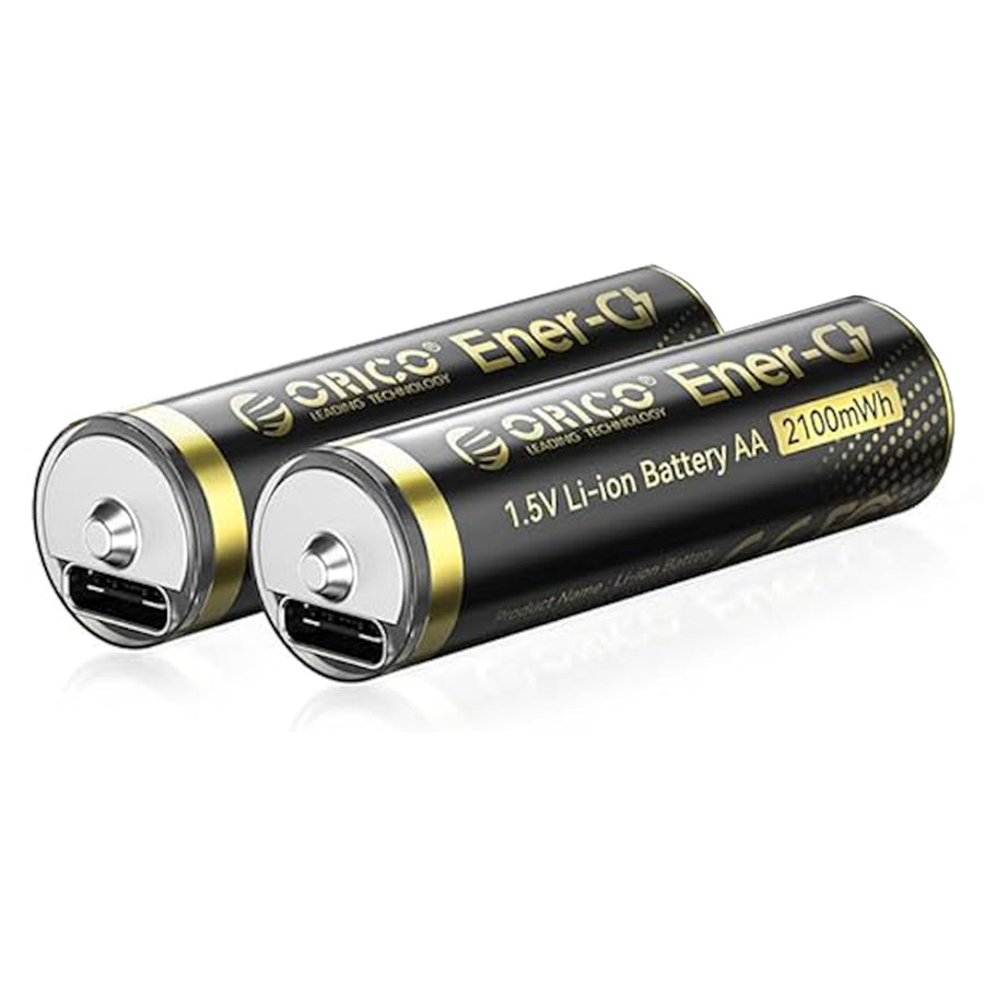 Orico Smart AA USB-C Rechargeable Lithium Battery (4 Pack Bundle) with Charging Cable and Box 2100mWh, 4-in-One USB-C Cable Included