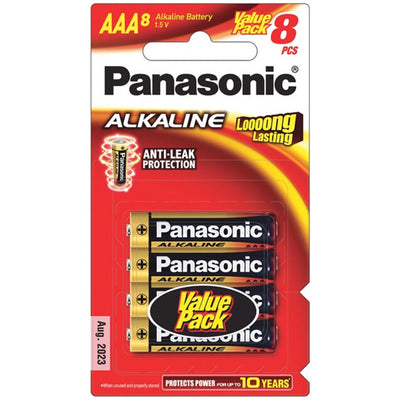 Panasonic LR03T/8B Alkaline-Batterien AAA 8er-Pack. Leistungsstark genug für den Einsatz in fast allen kompatiblen elektrischen Geräten