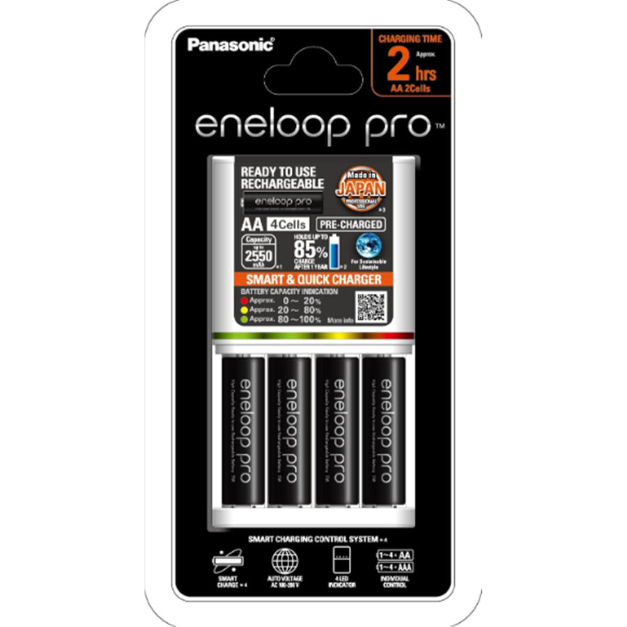 Panasonic K-KJ55HCC4TA 3-Stunden-Schnellladegerät + 4 AA eneloop PRO Batterien