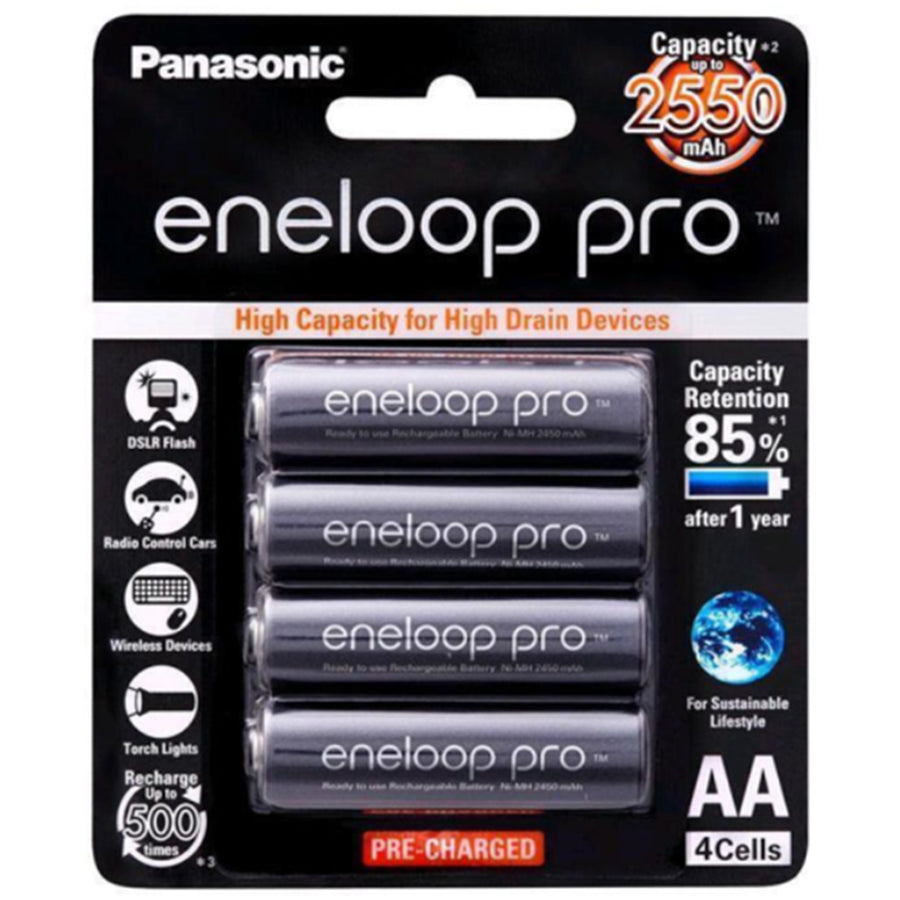 BK-3HCCE/4BT - Panasonic Eneloop PRO AA 2500mAh Rechargeable Batteries 4 Pack