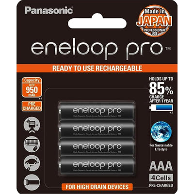 Panasonic BK-4HCCE/4BT Eneloop PRO AAA 4er-Pack 950 mAh wiederaufladbar, konzipiert für Geräte mit hohem Stromverbrauch