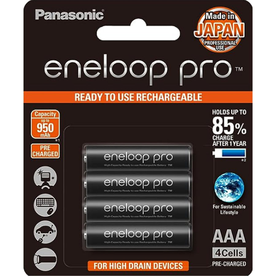 Panasonic BK-4HCCE/4BT Eneloop PRO AAA 4er-Pack 950 mAh wiederaufladbar, konzipiert für Geräte mit hohem Stromverbrauch
