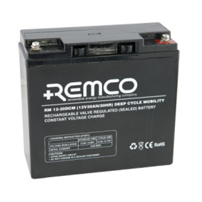 REMCO RM12-20 12 Volt battery, Standby Stationary 20Ahr, with T12 terminal type connector,LxWxH180x77x167 cm