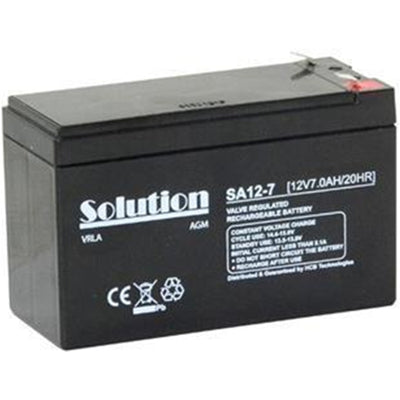 Solution SA12-7 12V 7.0Ahr AGM Sealed Lead Acid Battery T1 Terminal LxWxH 152x65x95mm All Purpose UPS RPS Emergency Light Alarm and Security System