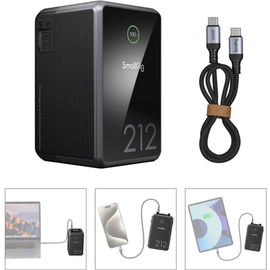SmallRig x Caleb Pike VB212 Mini V-Mount Battery (212Wh) - Supports up to 10A Draw - 2 x 14.8V D-Tap Output -USB-C Outputs, 2 x DC Barrel Outputs - USB-C Fast PD Charging up to 140W