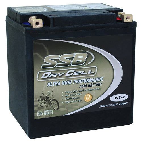 SUPER START HVT-2 - MOTORCYCLE AND POWERSPORTS BATTERY AGM 12V 30AH 515CCA BY SSB ULTRA HIGH PERFORMANCE  DRY CELL