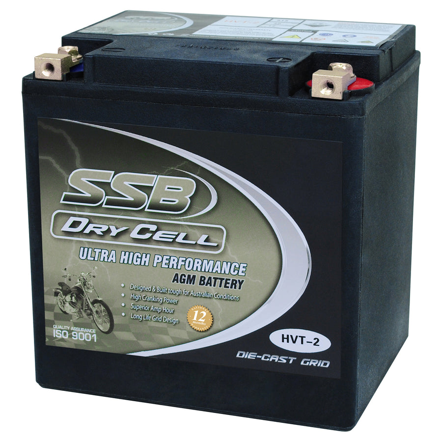 SUPER START HVT-2 - MOTORCYCLE AND POWERSPORTS BATTERY AGM 12V 30AH 515CCA BY SSB ULTRA HIGH PERFORMANCE  DRY CELL