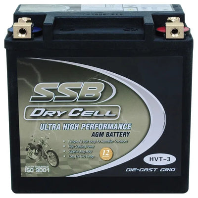 SUPER START HVT-3 - MOTORCYCLE AND POWERSPORTS BATTERY AGM 12V 12AH 300CCA BY SSB ULTRA HIGH PERFORMANCE  DRY CELL