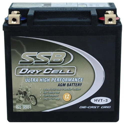 SUPER START HVT-3 - MOTORCYCLE AND POWERSPORTS BATTERY AGM 12V 12AH 300CCA BY SSB ULTRA HIGH PERFORMANCE  DRY CELL