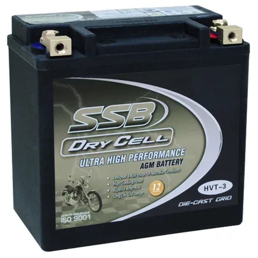 SUPER START HVT-3 - MOTORCYCLE AND POWERSPORTS BATTERY AGM 12V 12AH 300CCA BY SSB ULTRA HIGH PERFORMANCE  DRY CELL