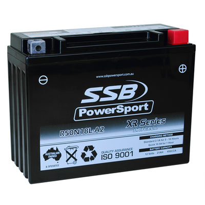 SUPER START R50N18L-A2 MOTORCYCLE AND POWERSPORTS BATTERY (Y50N18L-A2) AGM 12V 21AH CCA450 SSB HIGH PERFORMANCE