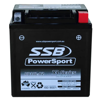 SUPER START RB10L-A2 - MOTORCYCLE AND POWERSPORTS BATTERY (YB10L-A2) AGM 12V 10AH 235CCA BY SSB HIGH PERFORMANCE