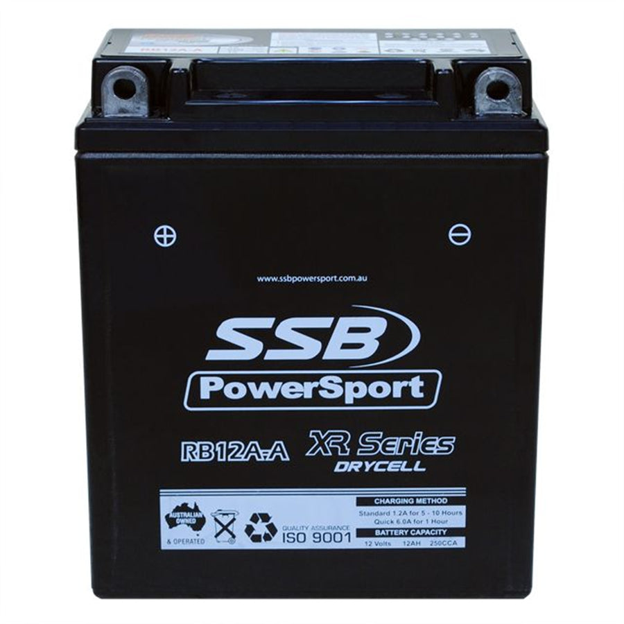 SUPER START RB12A-A - MOTORCYCLE AND POWERSPORTS BATTERY (YB12A-A) AGM 12V 12AH 250CCA BY SSB HIGH PERFORMANCE
