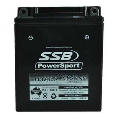 SUPER START RB12AL-A - MOTORCYCLE AND POWERSPORTS BATTERY (YB12AL-A) AGM 12V 12AH 250CCA BY SSB HIGH PERFORMANCE