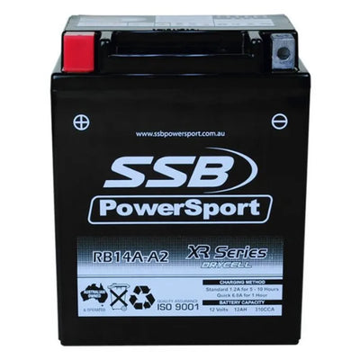 SUPER START RB14A-A2 - MOTORCYCLE AND POWERSPORTS BATTERY (YB14A-A2) AGM 12V 12AH 310CCA BY SSB HIGH PERFORMANCE