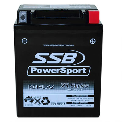 SUPER START RB14L-A2 - MOTORCYCLE AND POWERSPORTS BATTERY (YB14L-A2) AGM 12V 12AH 310CCA BY SSB HIGH PERFORMANCE