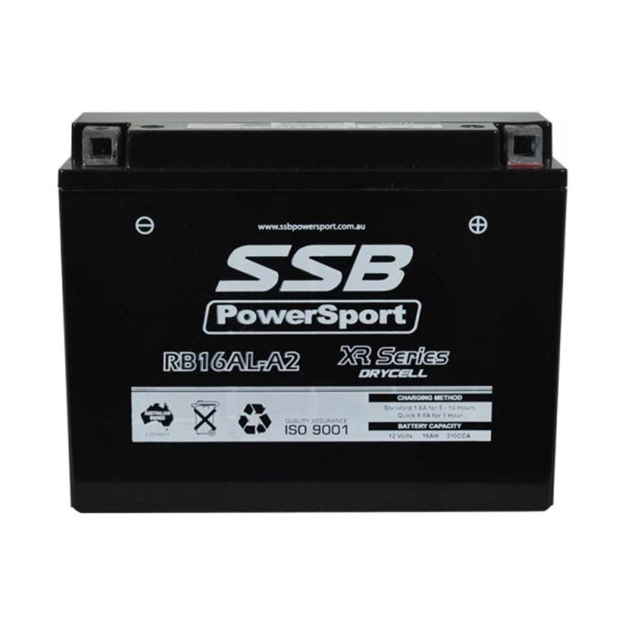 SUPER START RB16AL-A2 - MOTORCYCLE AND POWERSPORTS BATTERY (YB16AL-A2) AGM 12V 16AH 270CCA BY SSB HIGH PERFORMANCE