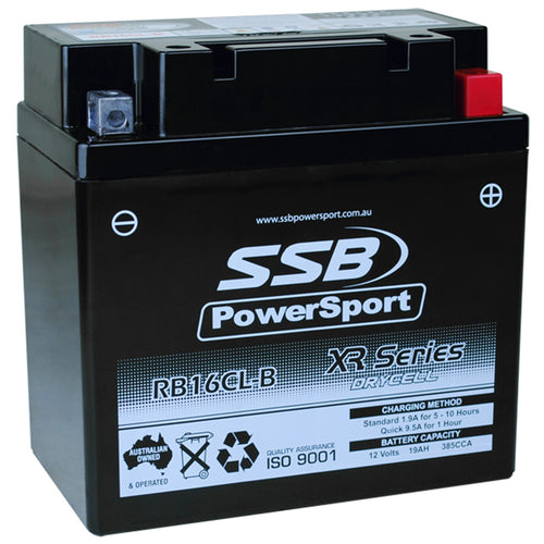 SUPER START RB16CL-B - MOTORCYCLE AND POWERSPORTS BATTERY (YB16CL-B) AGM 12V 19AH 385CCA BY SSB HIGH PERFORMANCE