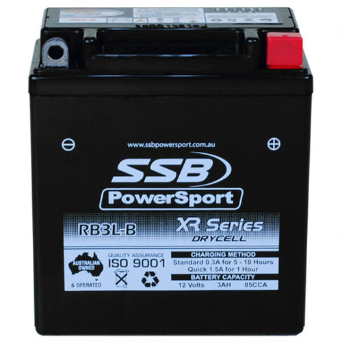 SUPER START RB3L-B - MOTORCYCLE AND POWERSPORTS BATTERY (YB3L-B) AGM 12V 3AH 85CCA BY SSB HIGH PERFORMANCE
