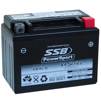 SUPER START RB4L-B - MOTORCYCLE AND POWERSPORTS BATTERY (YB4L-B) AGM 12V 4AH 105CCA BY SSB HIGH PERFORMANCE