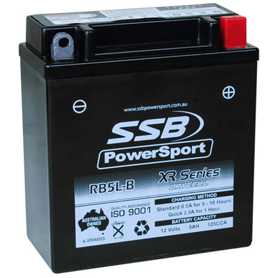 SUPER START RB5L-B MOTORCYCLE AND POWERSPORTS BATTERY (YB5L-B) AGM 12V 5AH 125CCA BY SSB HIGHPERFORMANCE