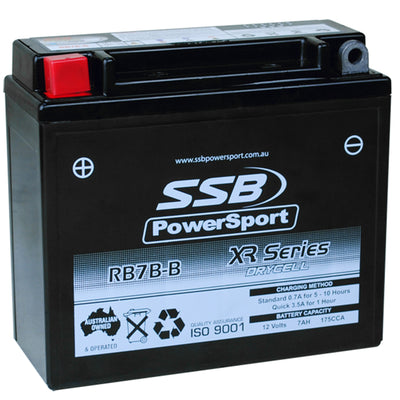 SUPER START RB7B-B - MOTORCYCLE AND POWERSPORTS BATTERY (YB7B-B) AGM 12V 7AH 175CCA BY SSB HIGH PERFORMANCE