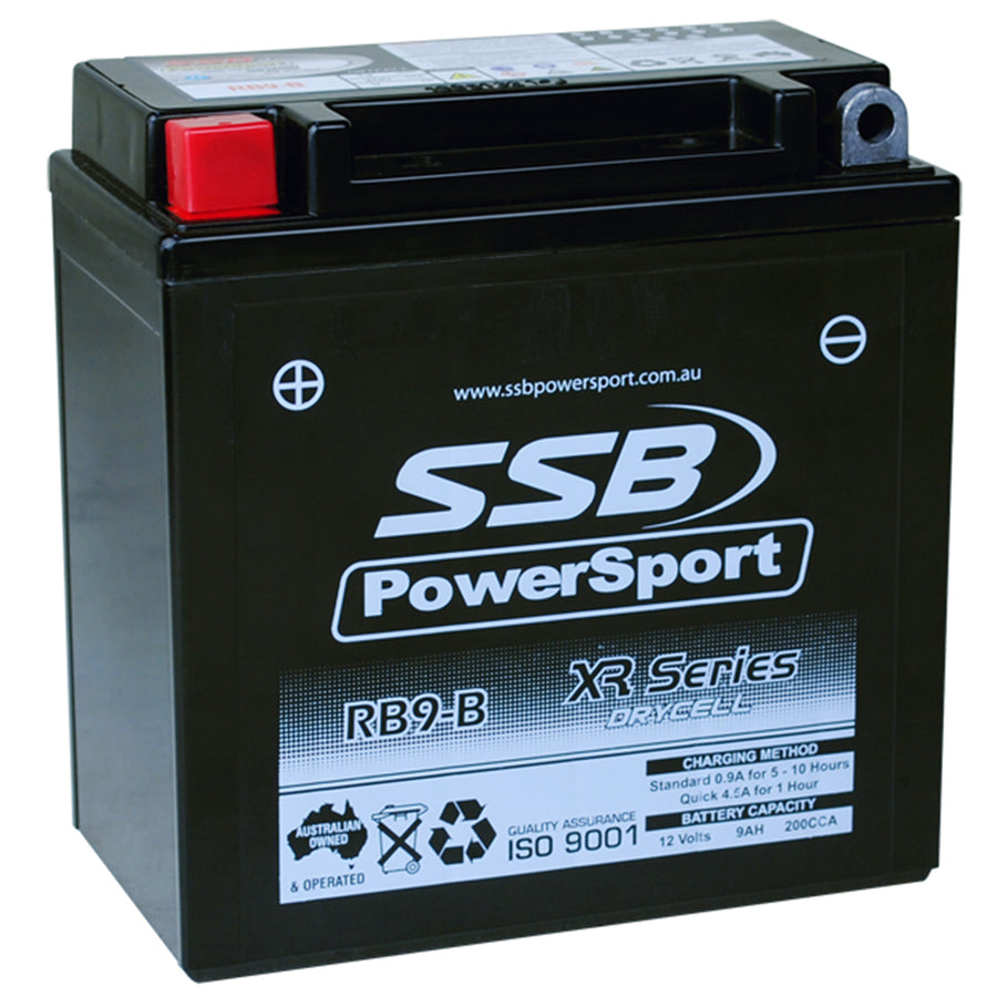 SUPER START RB9-B - MOTORCYCLE AND POWERSPORTS BATTERY (YB9-B) AGM 12V 9AH 200CCA BY  SSB HIGH PERFORMANCE