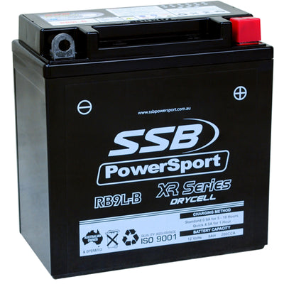 SUPER START RB9L-B - MOTORCYCLE AND POWERSPORTS BATTERY (YB9L-B) AGM 12V 9AH 200CCA BY SSB HIGH PERFORMANCE
