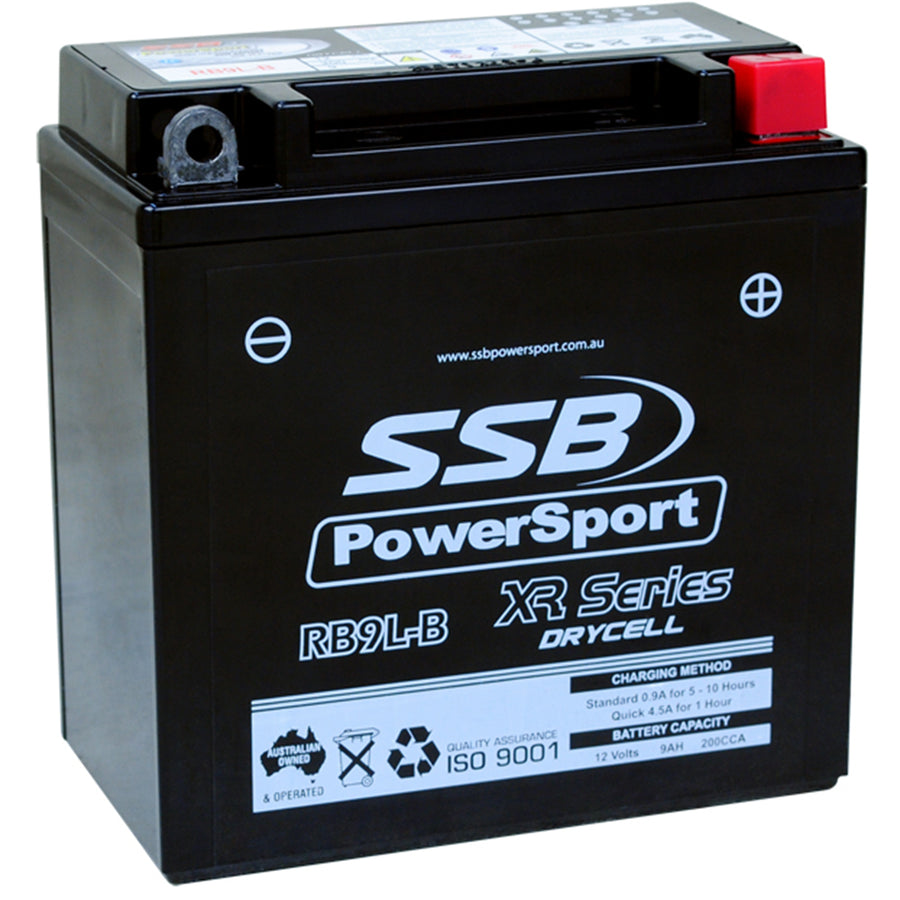 SUPER START RB9L-B - MOTORCYCLE AND POWERSPORTS BATTERY (YB9L-B) AGM 12V 9AH 200CCA BY SSB HIGH PERFORMANCE