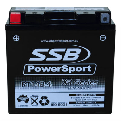 SUPER START RT14B-4 - MOTORCYCLE AND POWERSPORTS BATTERY (YT14B-4) AGM 12V 1.2AH 310CCA BY SSB HIGH PERFORMANCE