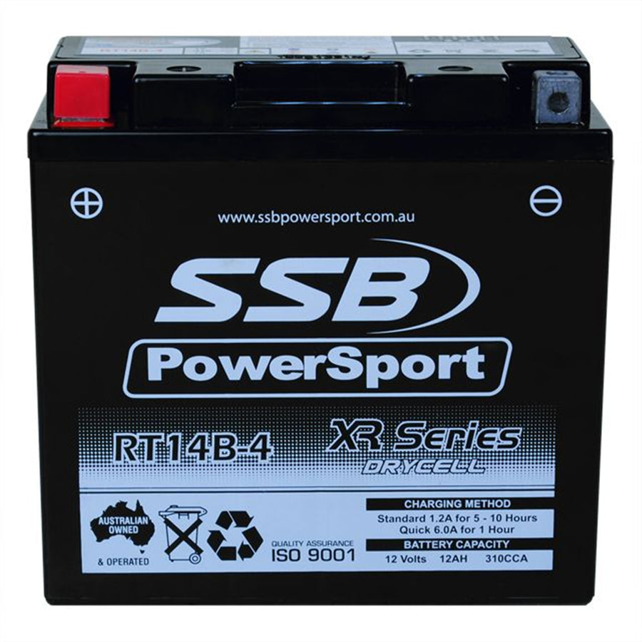 SUPER START RT14B-4 - MOTORCYCLE AND POWERSPORTS BATTERY (YT14B-4) AGM 12V 1.2AH 310CCA BY SSB HIGH PERFORMANCE