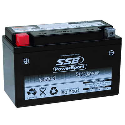 SUPER START RT7B-4 - MOTORCYCLE AND POWERSPORTS BATTERY (YT7B-4) AGM 12V 6AH 150CCA BY SSB HIGH PERFORMANCE