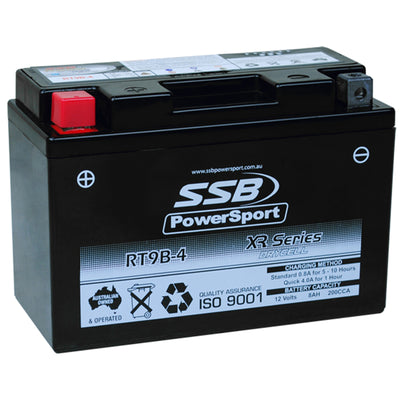 SUPER START RT9B-4 - MOTORCYCLE AND POWERSPORTS BATTERY (YT9B-4) AGM 12V 8AH 200CCA BY SSB HIGH PERFORMANCE