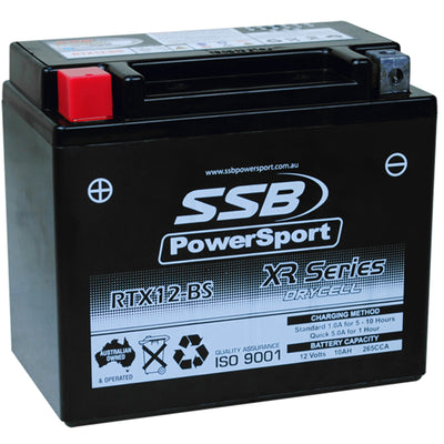 SUPER START RTX12-BS - MOTORCYCLE AND POWERSPORTS BATTERY (YTX12-BS) AGM 12V 10AH 265CCA BY SSB HIGH PERFORMANCE