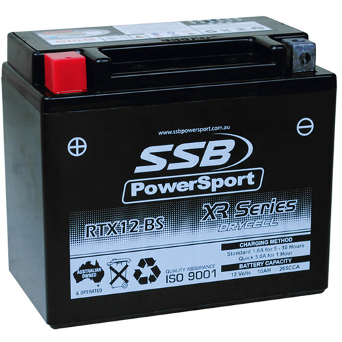 SUPER START RTX12-BS - MOTORCYCLE AND POWERSPORTS BATTERY (YTX12-BS) AGM 12V 10AH 265CCA BY SSB HIGH PERFORMANCE