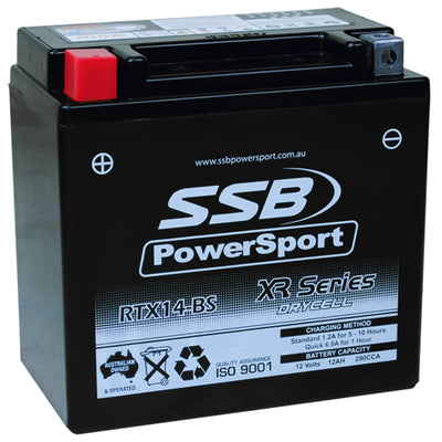 SUPER START RTX14-BS - MOTORCYCLE AND POWERSPORTS BATTERY (YTX14-BS) AGM 12V 12AH 290CCA SSB HIGH PERFORMANCE