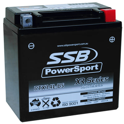 SUPER START RTX14L-BS - MOTORCYCLE AND POWERSPORTS BATTERY (RTX14L-BS) AGM 12V 12AH 290CCA BY SSB HIGH PERFORMANCE