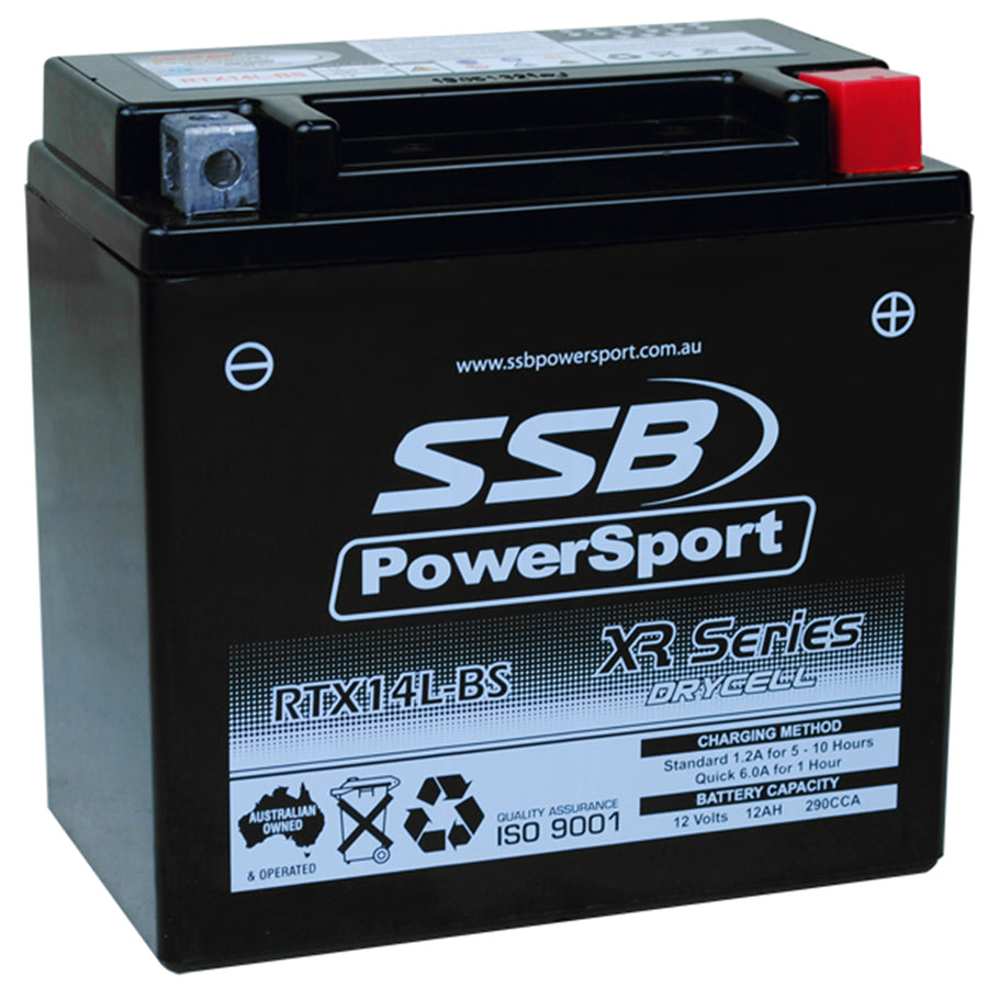 SUPER START RTX14L-BS - MOTORCYCLE AND POWERSPORTS BATTERY (RTX14L-BS) AGM 12V 12AH 290CCA BY SSB HIGH PERFORMANCE