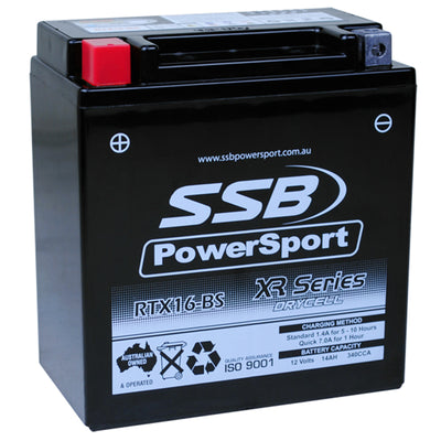 SUPER START RTX16-BS - MOTORCYCLE AND POWERSPORTS BATTERY (YTX16-BS) AGM 12V 14AH 340CCA BY SSB HIGH PERFORMANCE