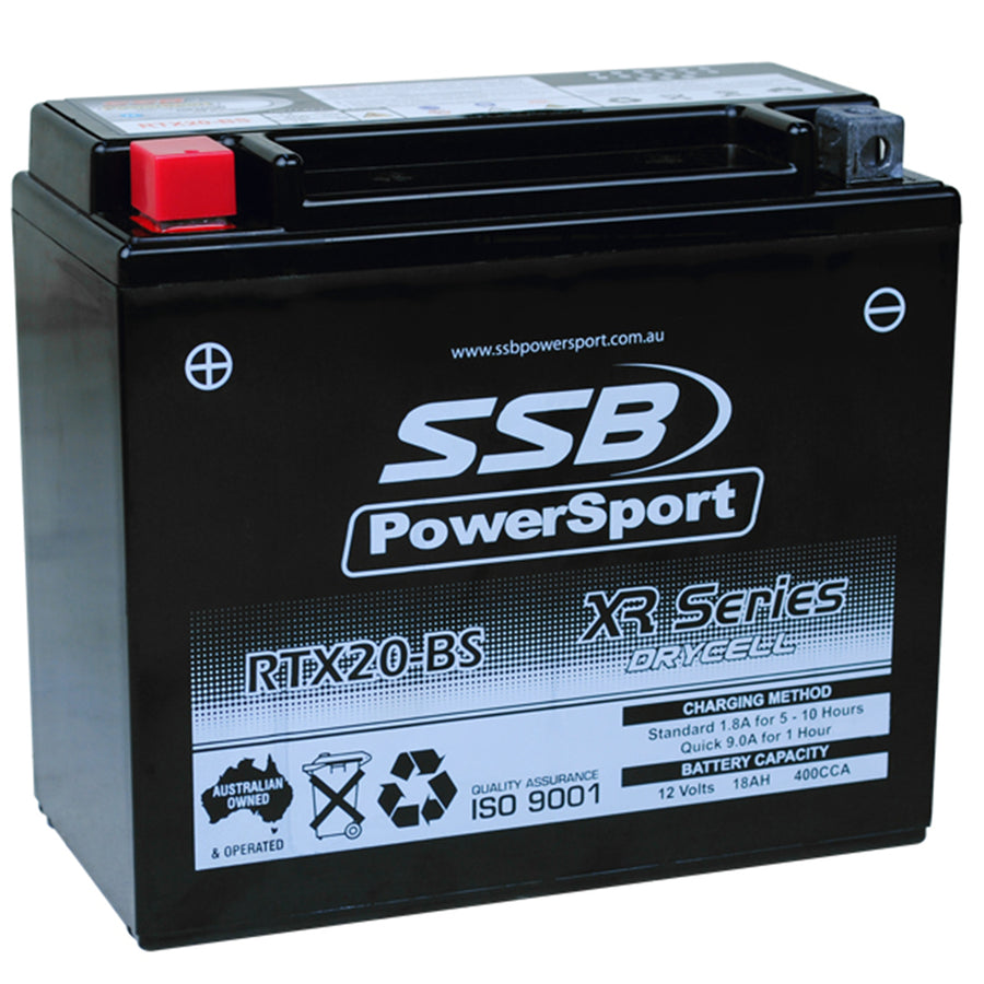 SUPER START RTX20-BS - MOTORCYCLE AND POWERSPORTS BATTERY (YTX20-BS) AGM 12V 18AH 400CCA BY  SSB HIGH PERFORMANCE